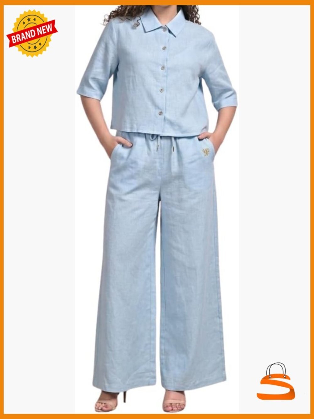 3 Piece Linen Lounge Set with Crop Shirt, Shorts & Pants